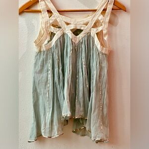 FREE PEOPLE | Bohemian Crop Top in Sage Green Cotton | Size S/P